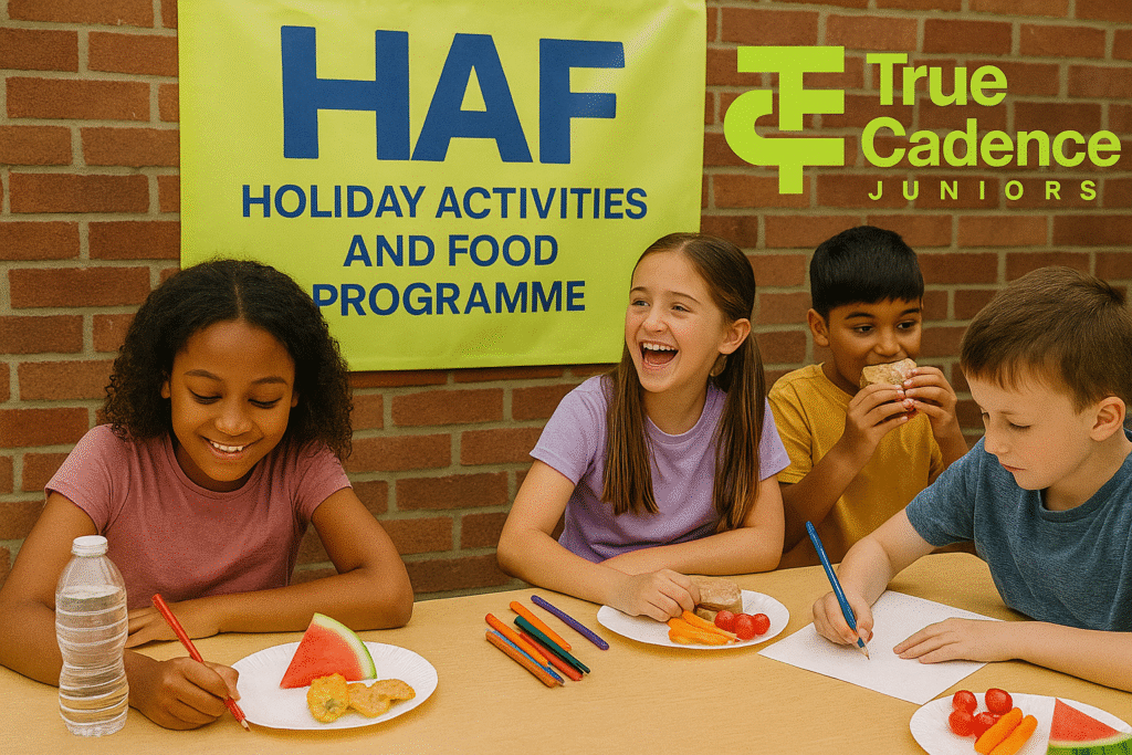 Ai image of kids working and eating